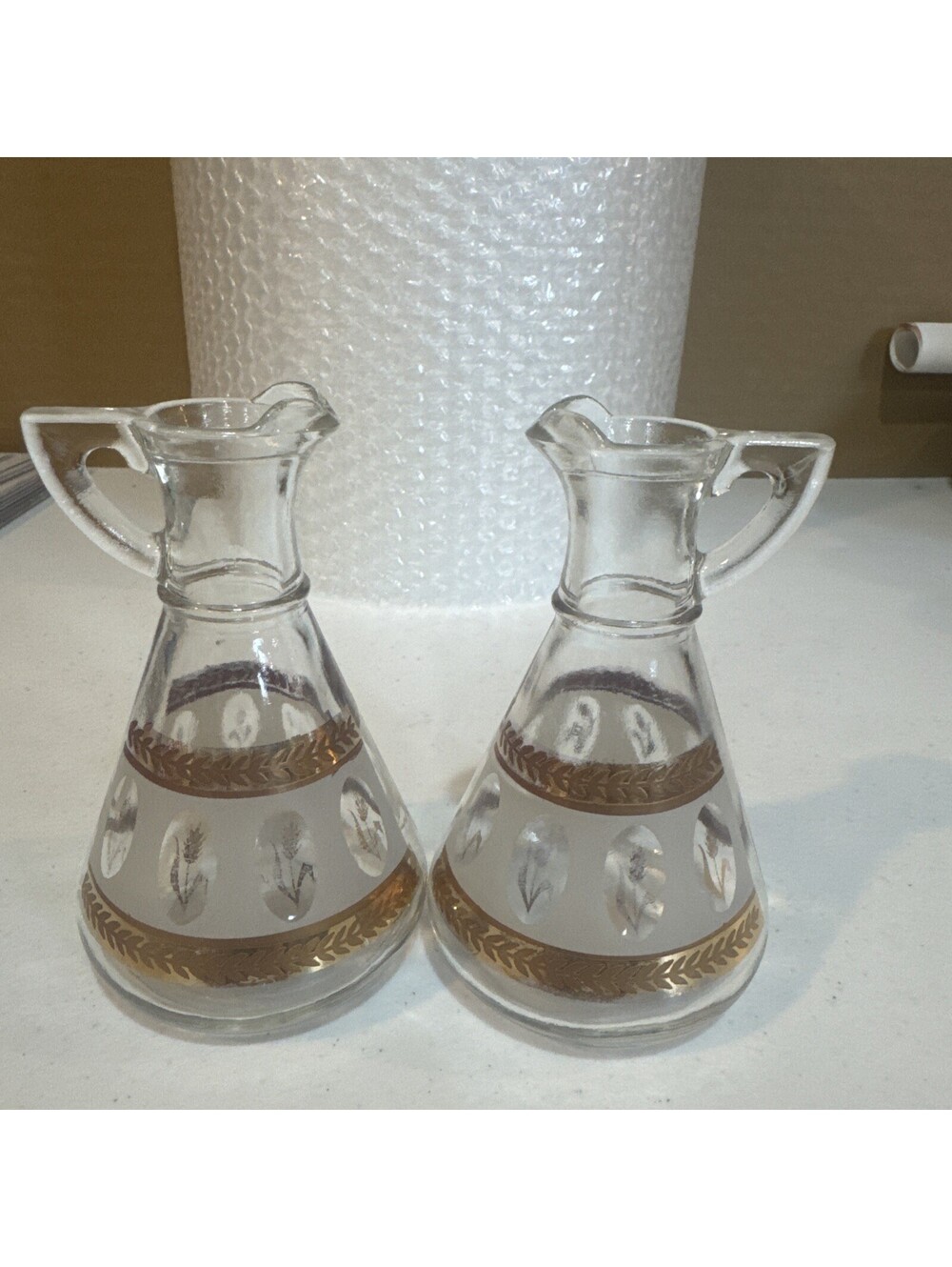 Vintage Hazel Atlas Brockway Golden Foil Wheat Vinegar or Oil Glass Bottle